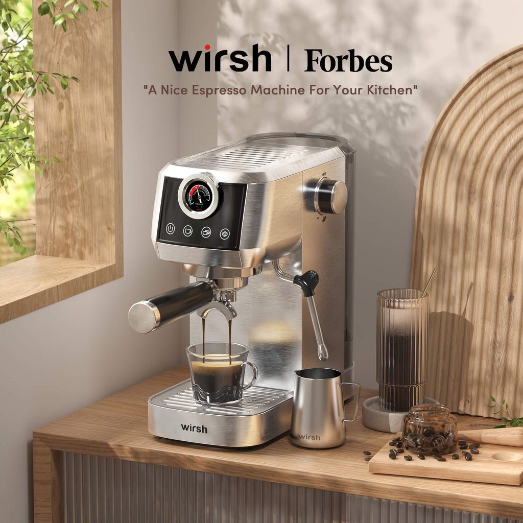 Wirsh 20 Bar Espresso Machine with Plastic Free Portafilter and Steamer, Pressure Gauge, Touch Screen, Full Stainless Steel (Home Barista Plus) - thewrightstore