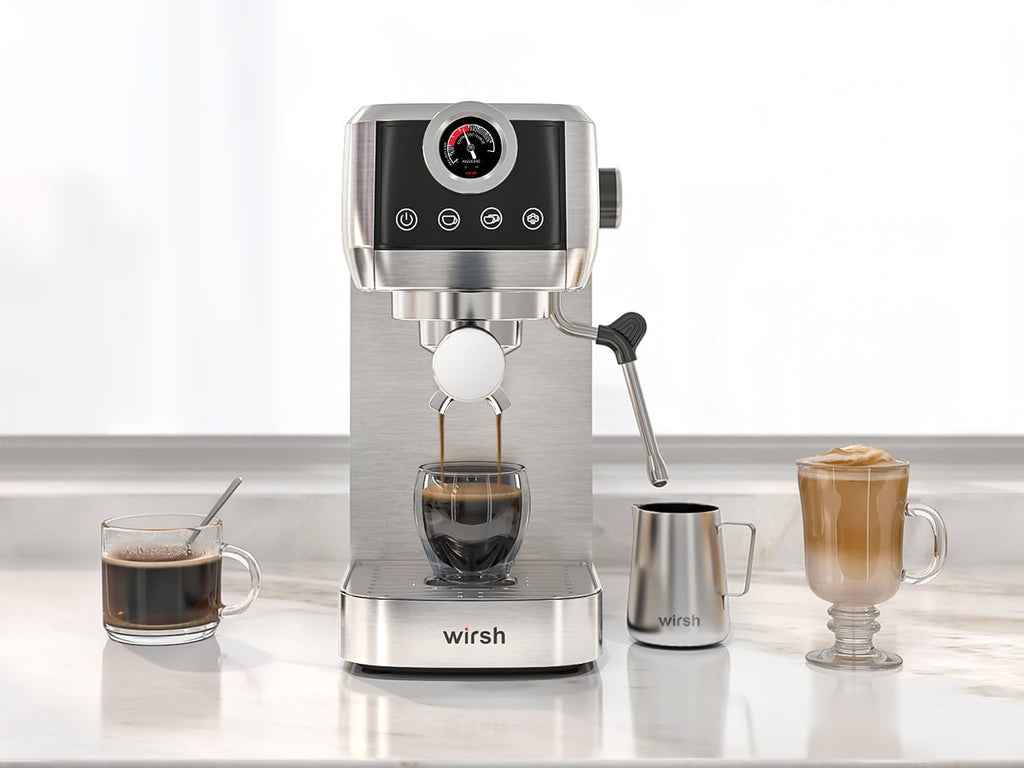 Wirsh 20 Bar Espresso Machine with Plastic Free Portafilter and Steamer, Pressure Gauge, Touch Screen, Full Stainless Steel (Home Barista Plus) - thewrightstore