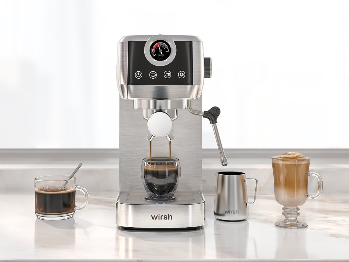 Wirsh 20 Bar Espresso Machine with Plastic Free Portafilter and Steamer, Pressure Gauge, Touch Screen, Full Stainless Steel (Home Barista Plus) - thewrightstore