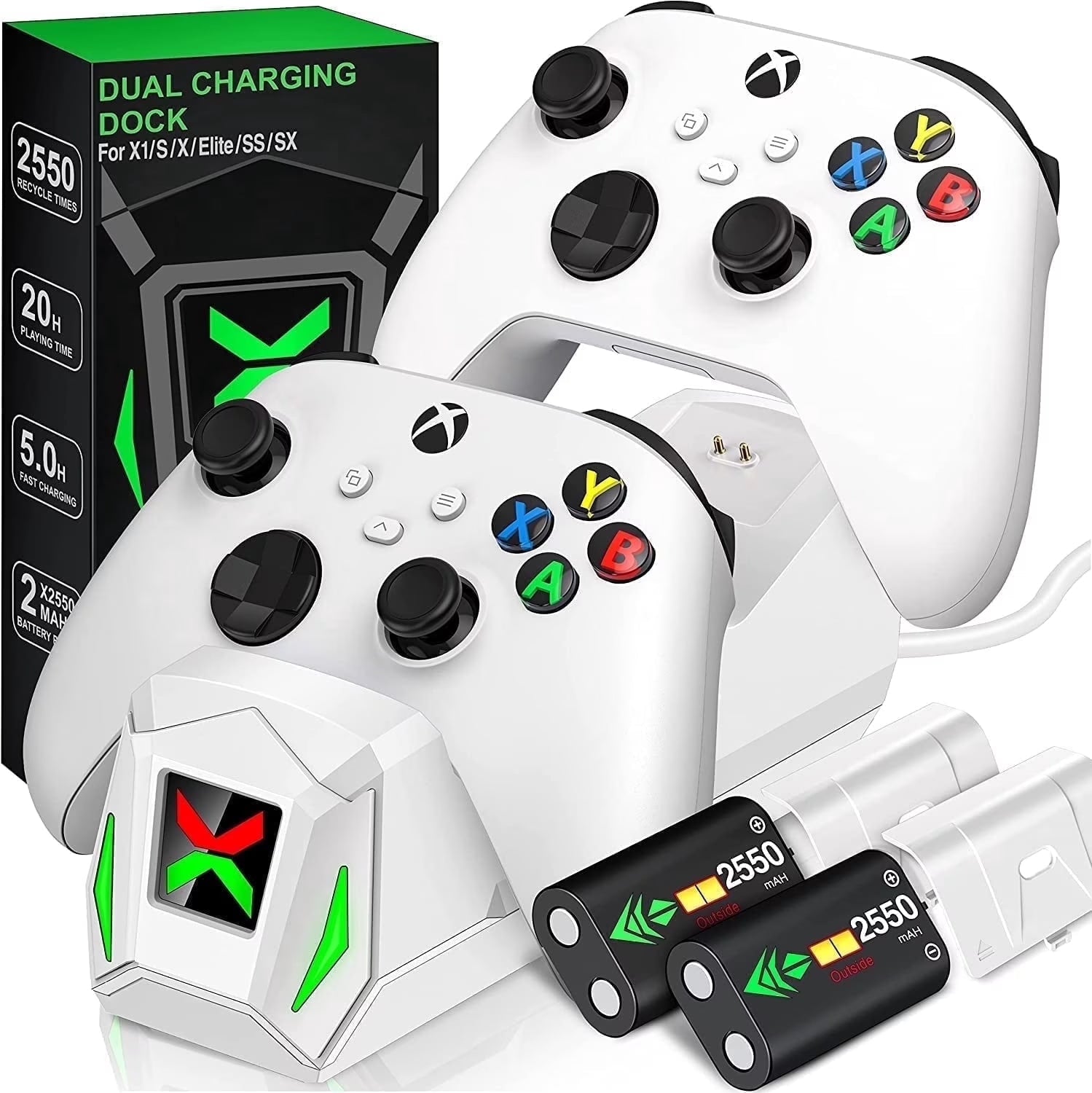 Xbox Controller Charger Station with 2 X5520Mwh Rechargeable Battery Pack for Xbox Series X|S, Xbox One, One S, One X & Elite Controllers - thewrightstore