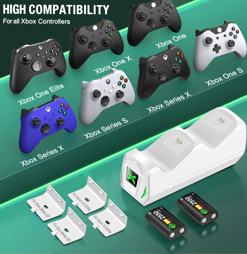 Xbox Controller Charger Station with 2 X5520Mwh Rechargeable Battery Pack for Xbox Series X|S, Xbox One, One S, One X & Elite Controllers - thewrightstore