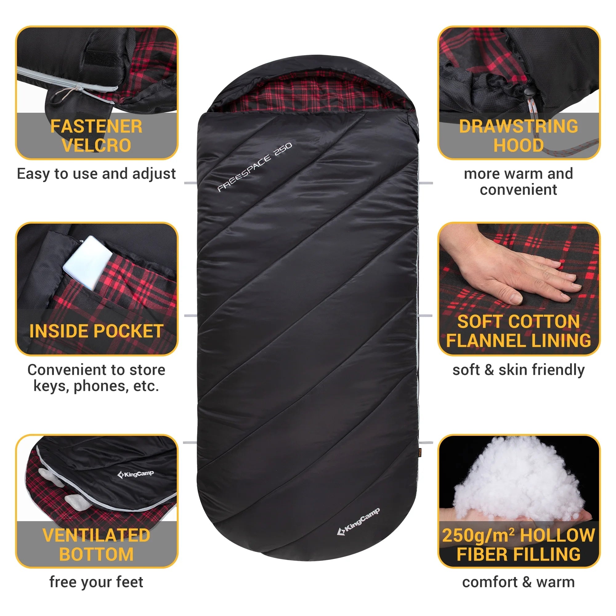XL Cotton Flannel Sleeping Bags, Oversized Weatherproof 3 - Season Sleep Bag with Hood for Camping & Hiking & Backpacking, 17.6℉ - 54℉ (Black) - thewrightstore